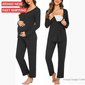 Maternity Nursing Pajama Set Long Sleeve Breastfeeding Sleepwear Labor Delivery